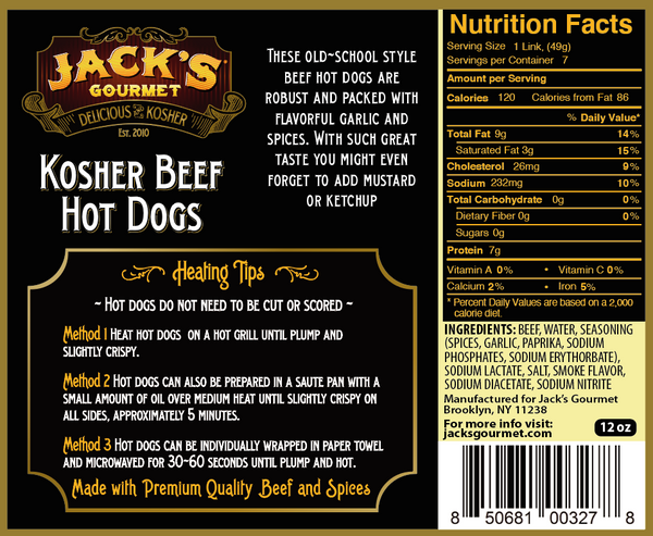 Kosher Beef Hot Dogs (12oz) - JacksGourmet.com