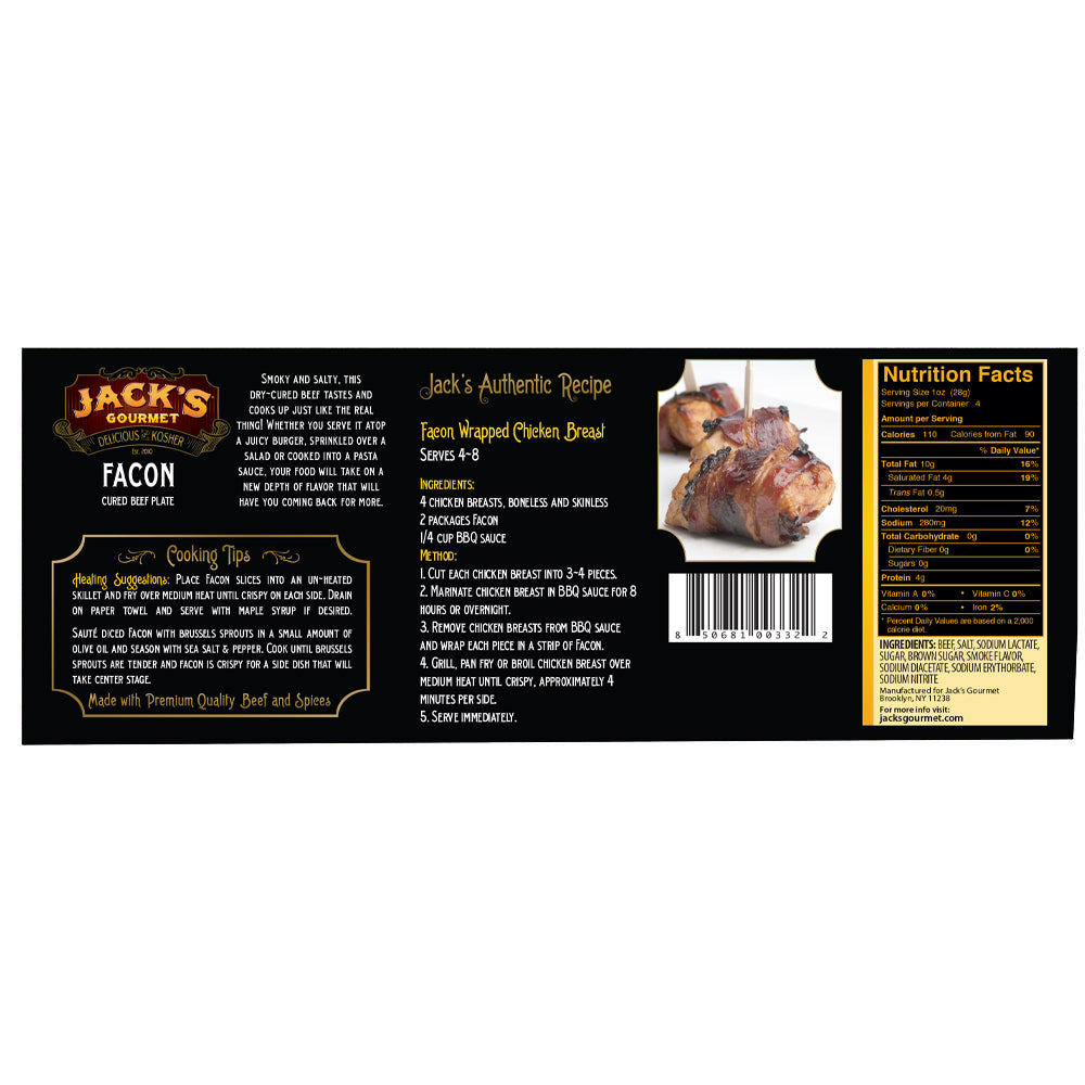 Facon Cured Beef "Beef Bacon" (4oz) - Jack's Gourmet - Back