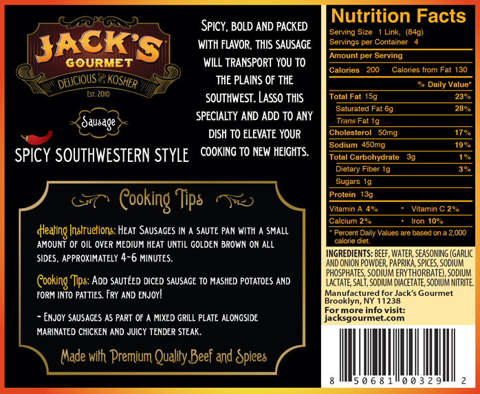 Spicy Southwestern-Style Beef Sausage (12oz) 4 Links - Jack's Gourmet