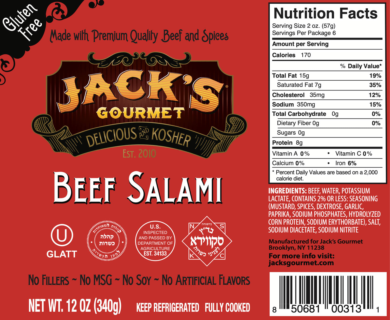 Jack's Gourmet Beef Salami - JacksGourmet.com
